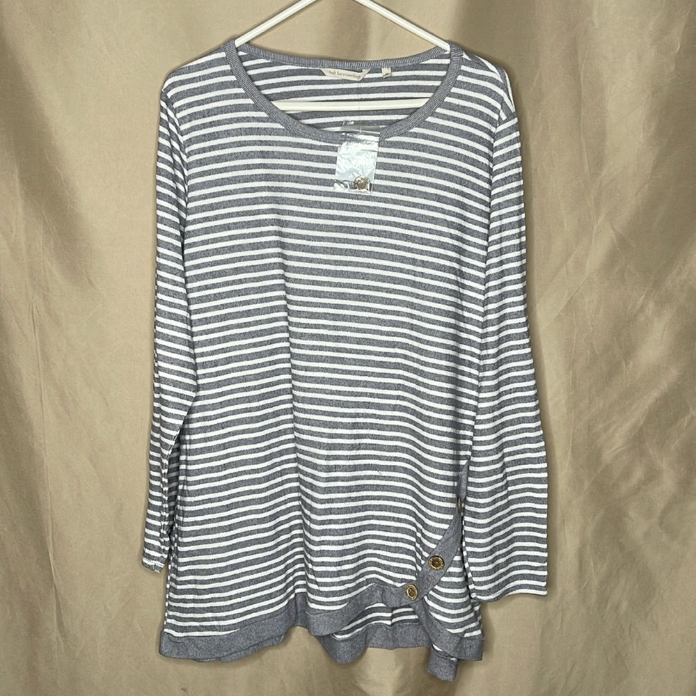 Soft Surroundings Long Sleeve Gray Striped Shirt Size 2x  New without tags